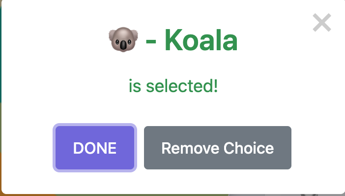 Selected option message